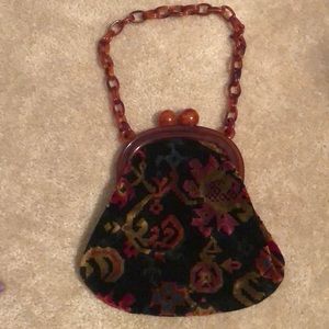 Vintage Tapestry Bag with Bakelite Clasp & Handle